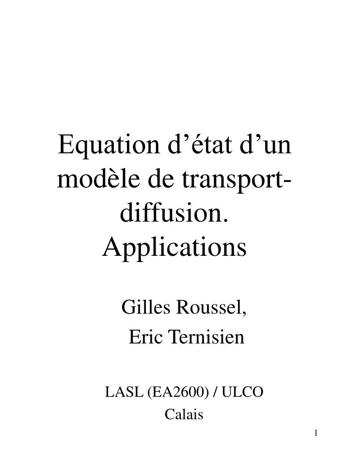 equation d tat d un mod le de transport diffusion applications