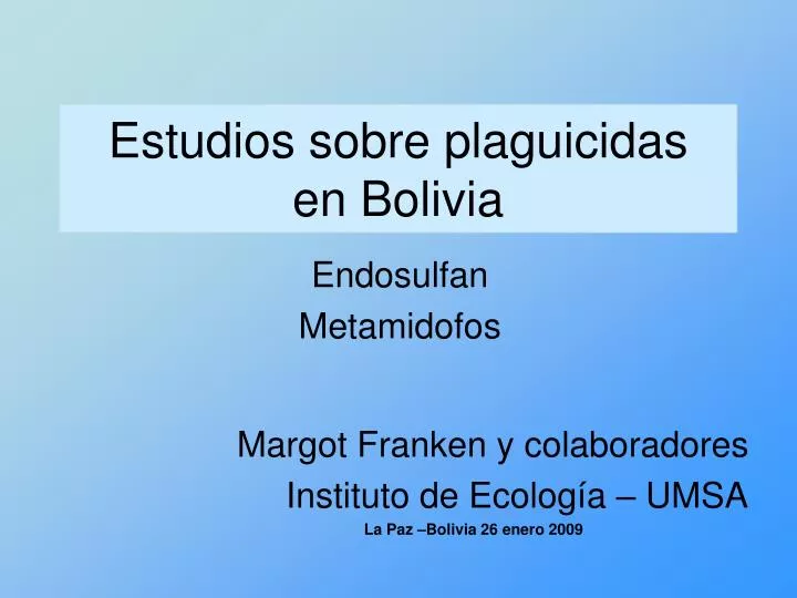 estudios sobre plaguicidas en bolivia