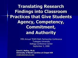 Translating Research Findings into Classroom Practices that Give Students Agency, Competency, Commitment, and Authority