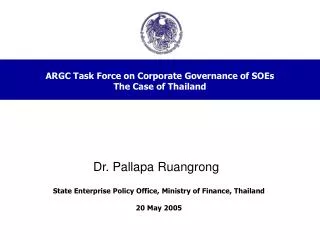 ARGC Task Force on Corporate Governance of SOEs The Case of Thailand