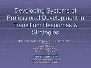 Developing Systems of Professional Development in Transition: Resources &amp; Strategies
