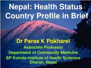 Nepal: Health Status Country Profile in Brief
