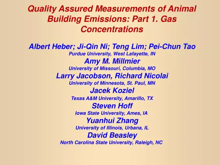 quality assured measurements of animal building emissions part 1 gas concentrations