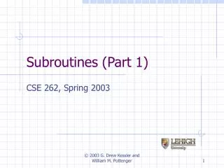 Subroutines (Part 1)