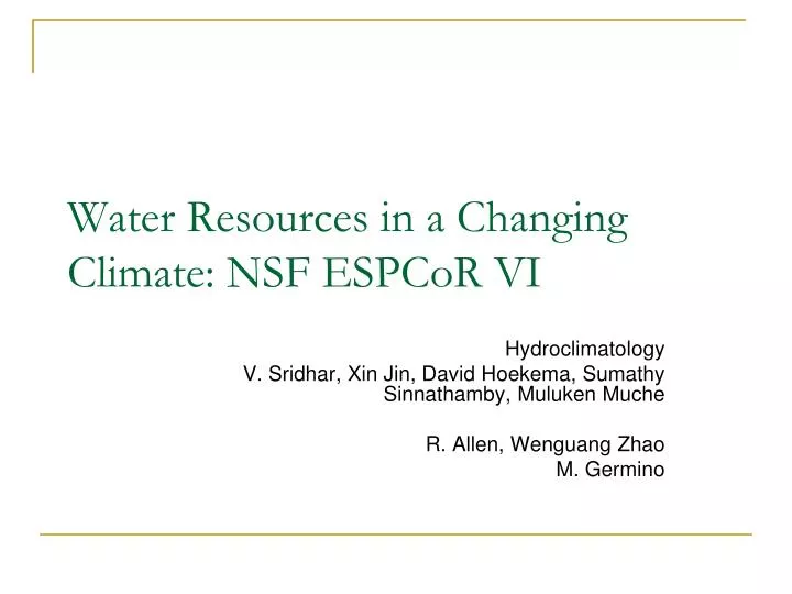 water resources in a changing climate nsf espcor vi
