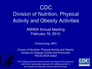 CDC Division of Nutrition, Physical Activity and Obesity Activities