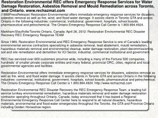 Restoration Environmental REC offers Emergency Response Serv