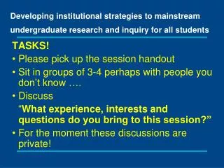 Developing institutional strategies to mainstream undergraduate research and inquiry for all students