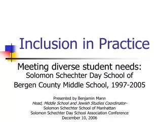 Inclusion in Practice