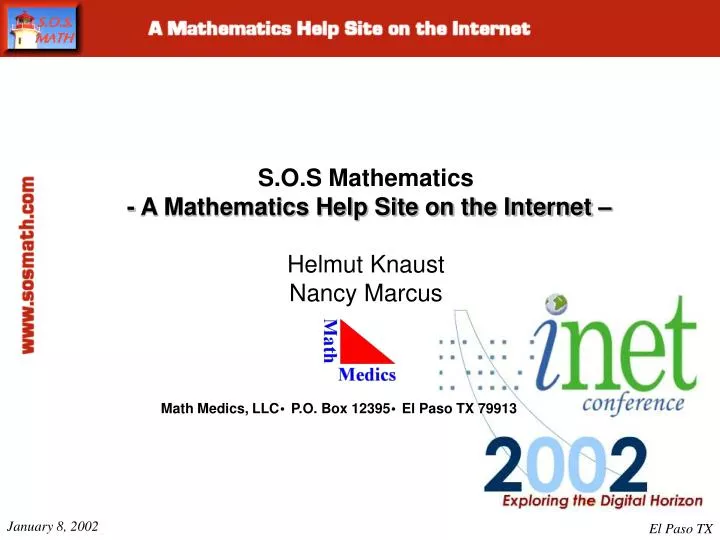 s o s mathematics a mathematics help site on the internet helmut knaust nancy marcus
