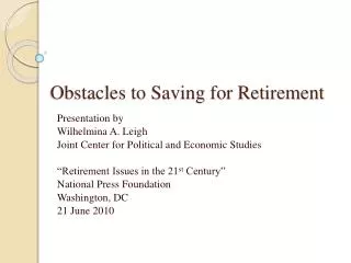 Obstacles to Saving for Retirement