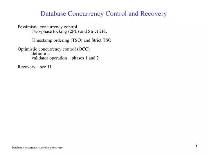 database concurrency control and recovery