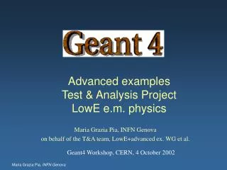 Advanced examples Test &amp; Analysis Project LowE e.m. physics