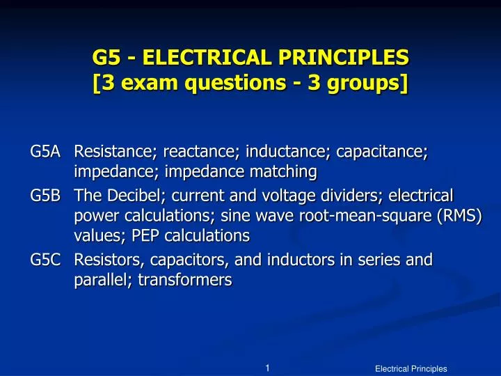 g5 electrical principles 3 exam questions 3 groups