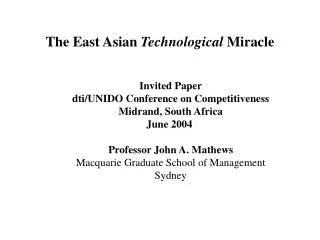 The East Asian Technological Miracle