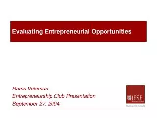 Evaluating Entrepreneurial Opportunities