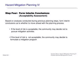 Hazard Mitigation Planning IV
