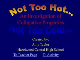 An Investigation of Colligative Properties