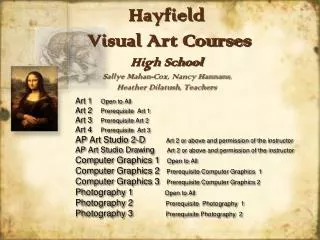 Hayfield Visual Art Courses High School Sallye Mahan-Cox, Nancy Hannans, Heather Dilatush, Teachers