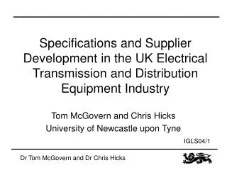 Specifications and Supplier Development in the UK Electrical Transmission and Distribution Equipment Industry
