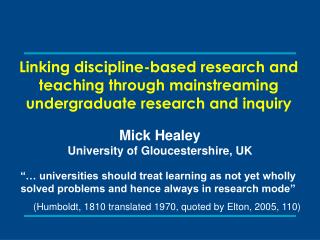 Linking discipline-based research and teaching through mainstreaming undergraduate research and inquiry