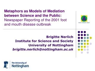 Metaphors as Models of Mediation between Science and the Public: Newspaper Reporting of the 2001 foot and mouth disease