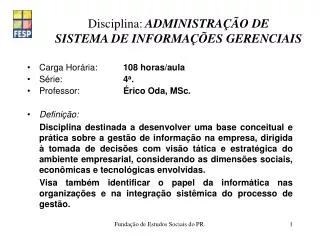 disciplina administra o de sistema de informa es gerenciais