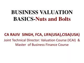 BUSINESS VALUATION BASICS- Nuts and Bolts