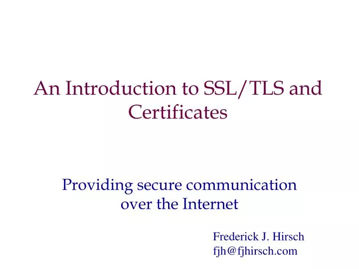 an introduction to ssl tls and certificates