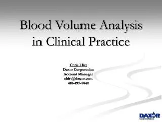 Blood Volume Analysis in Clinical Practice