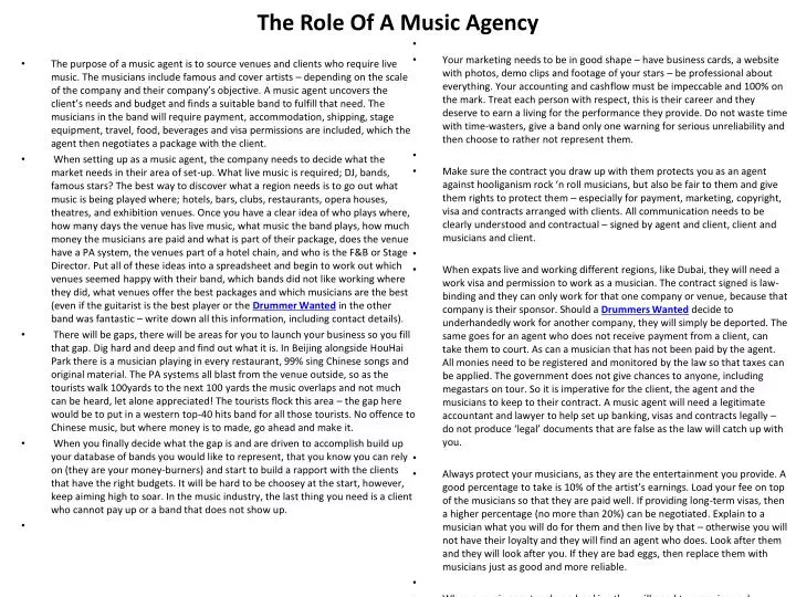 the role of a music agency