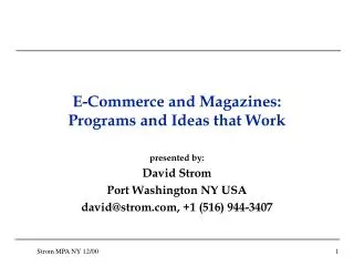 E-Commerce and Magazines: Programs and Ideas that Work