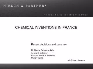 CHEMICAL INVENTIONS IN FRANCE