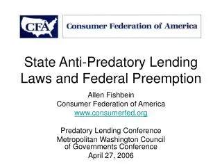 State Anti-Predatory Lending Laws and Federal Preemption