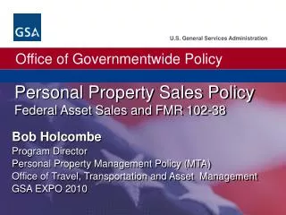 Personal Property Sales Policy Federal Asset Sales and FMR 102-38