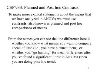 CEP 933: Planned and Post hoc Contrasts