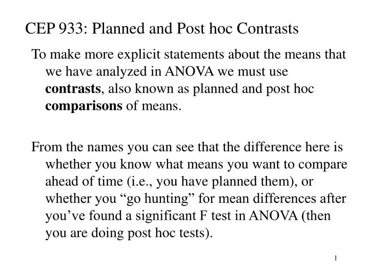 cep 933 planned and post hoc contrasts