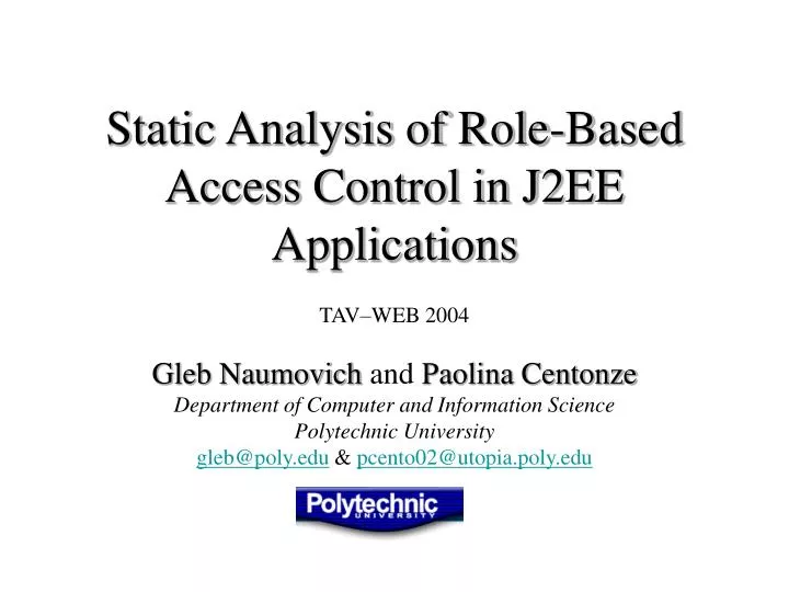 static analysis of role based access control in j2ee applications