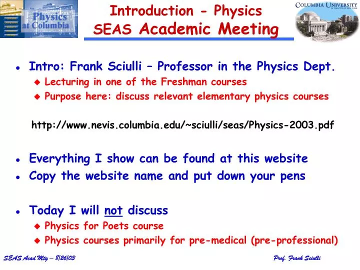introduction physics seas academic meeting
