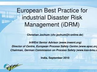 European Best Practice for industrial Disaster Risk Management (iDRM)