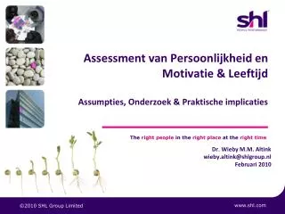 Assessment van Persoonlijkheid en Motivatie &amp; Leeftijd Assumpties, Onderzoek &amp; Praktische implicaties