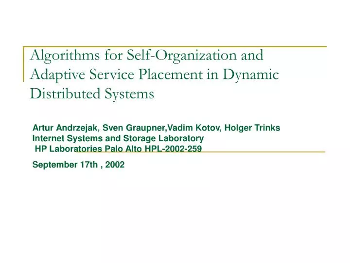 algorithms for self organization and adaptive service placement in dynamic distributed systems