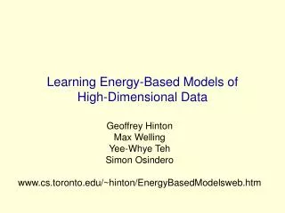 Learning Energy-Based Models of High-Dimensional Data