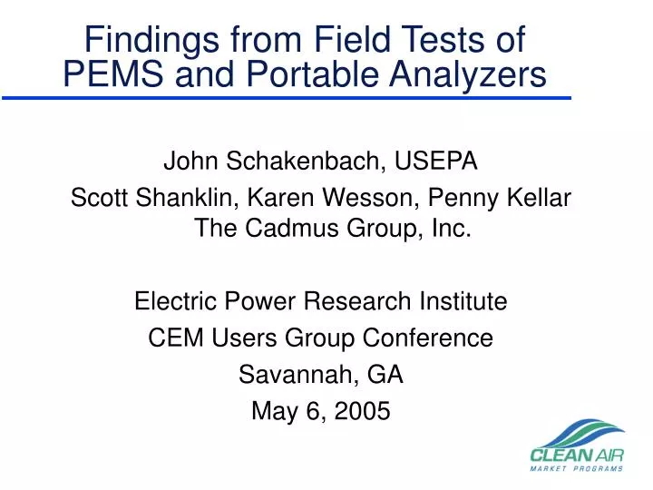 findings from field tests of pems and portable analyzers