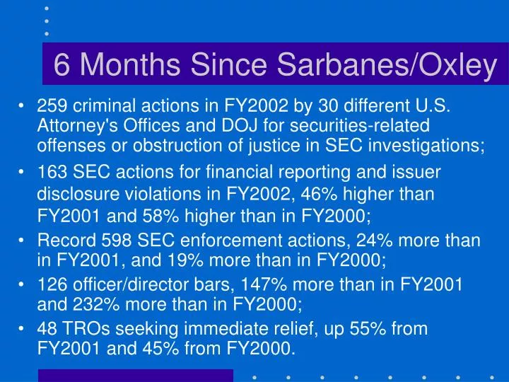 6 months since sarbanes oxley