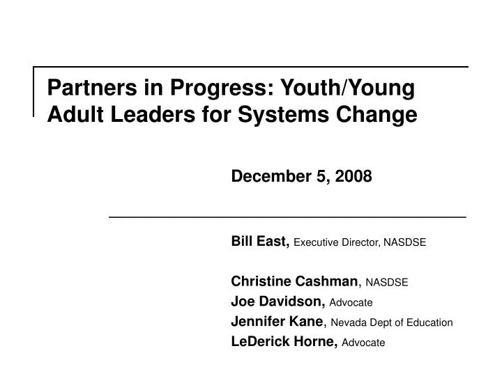 partners in progress youth young adult leaders for systems change