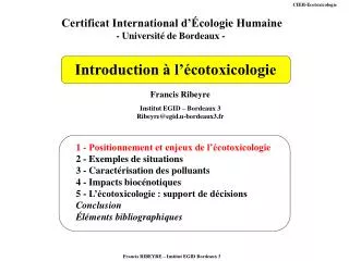 Introduction à l’écotoxicologie