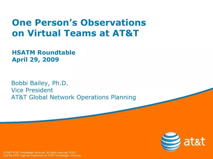 one person s observations on virtual teams at at t hsatm roundtable april 29 2009