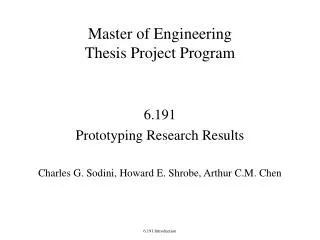Master of Engineering Thesis Project Program