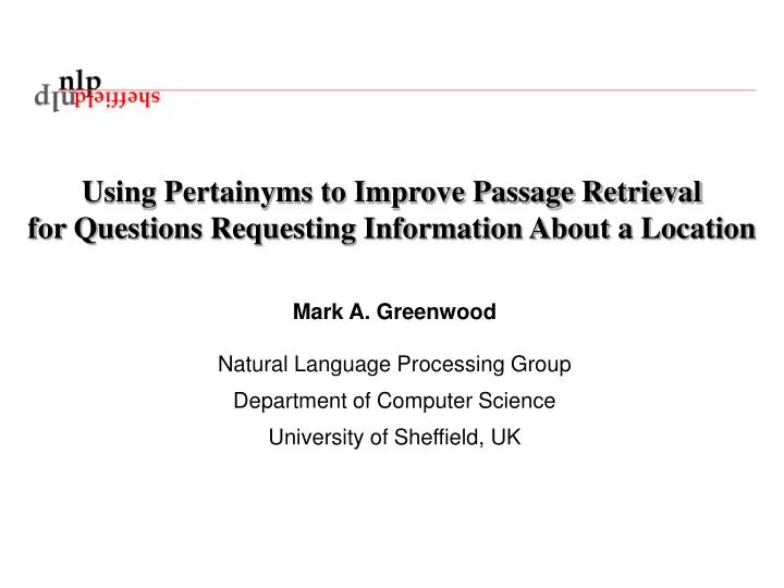 using pertainyms to improve passage retrieval for questions requesting information about a location